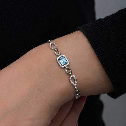 Baguette Turquoise Stone Women's Silver Bracelet
