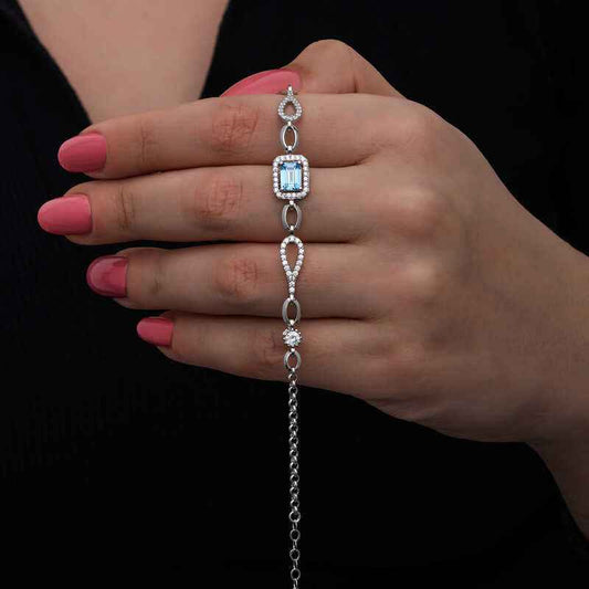 Baguette Turquoise Stone Women's Silver Bracelet