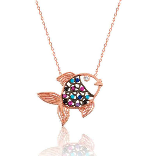Fish Women's Rose Plated Silver Necklace