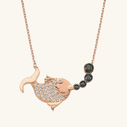 Fish Women's Rose Gold Plated Silver Necklace