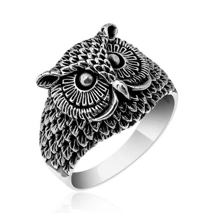 Bague en argent pour homme avec hibou