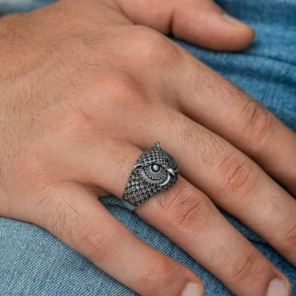 Bague en argent pour homme avec hibou