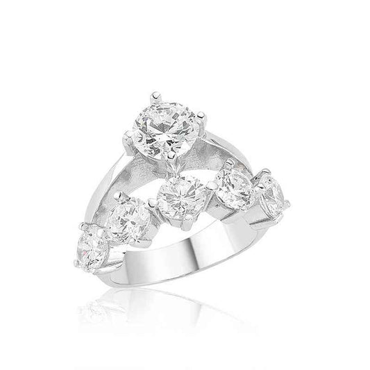 5 Row Single Stone Women's Silver Ring