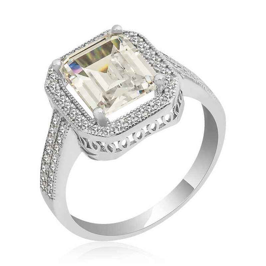 White Baguette Women's Silver Ring