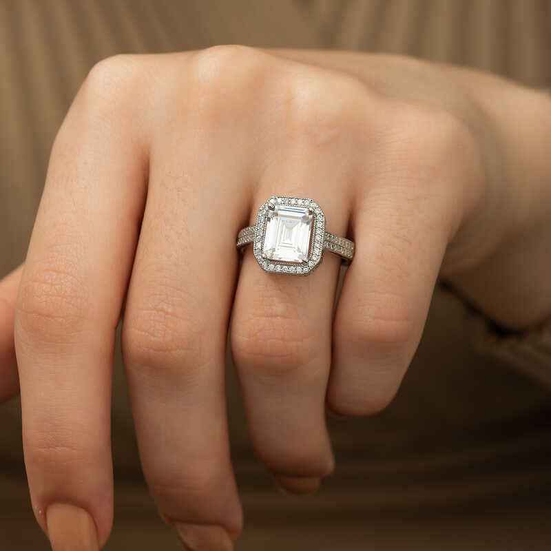 White Baguette Women's Silver Ring