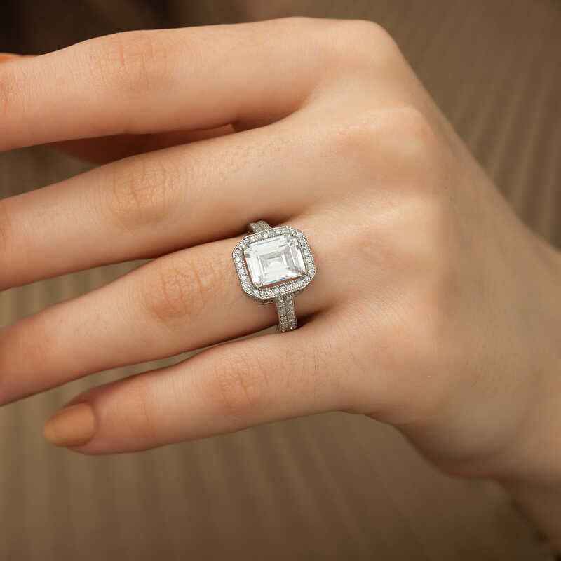 White Baguette Women's Silver Ring