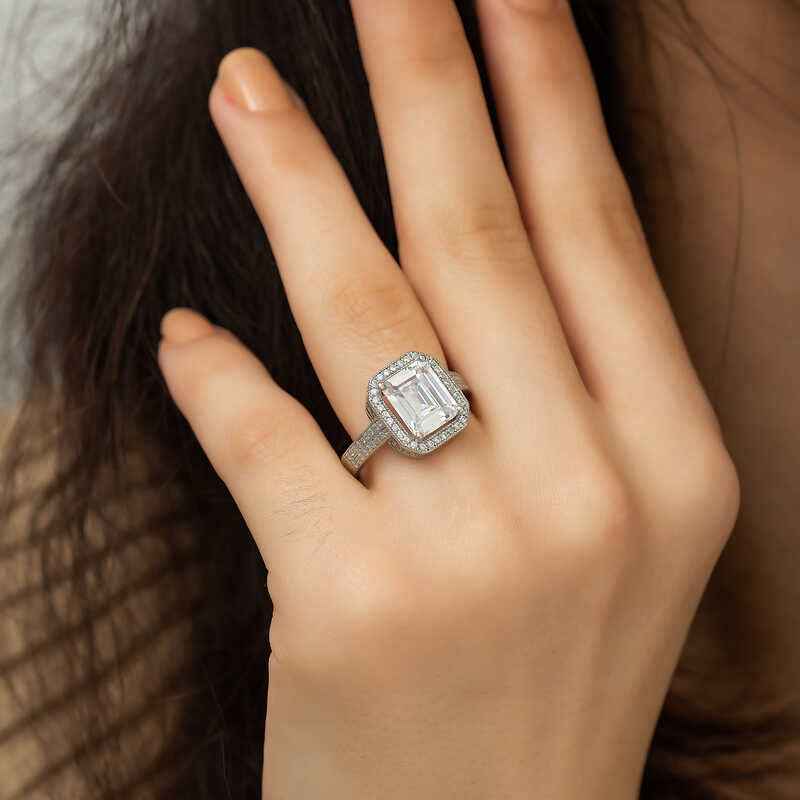 White Baguette Women's Silver Ring