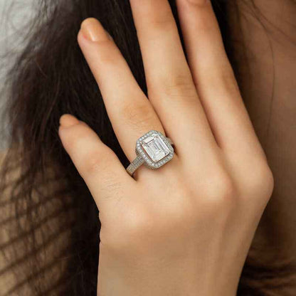 White Baguette Women's Silver Ring