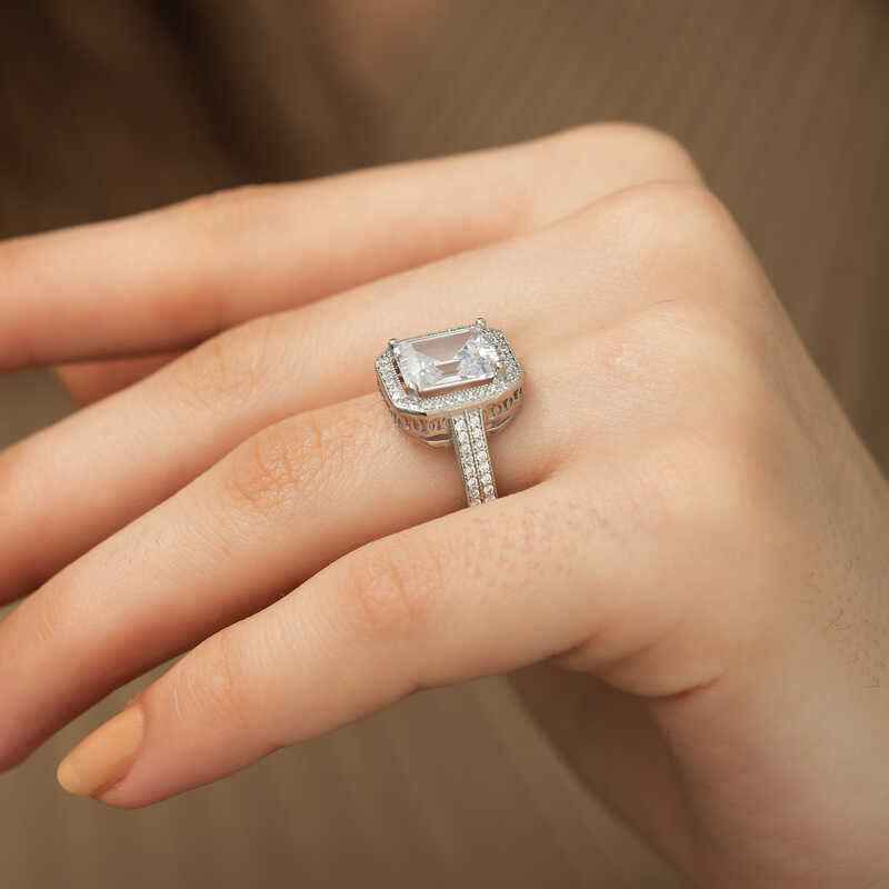 White Baguette Women's Silver Ring