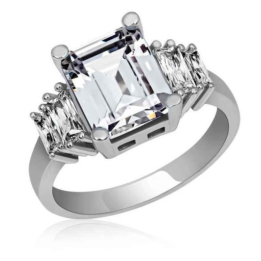 White Baguette Stone Women's Silver Ring