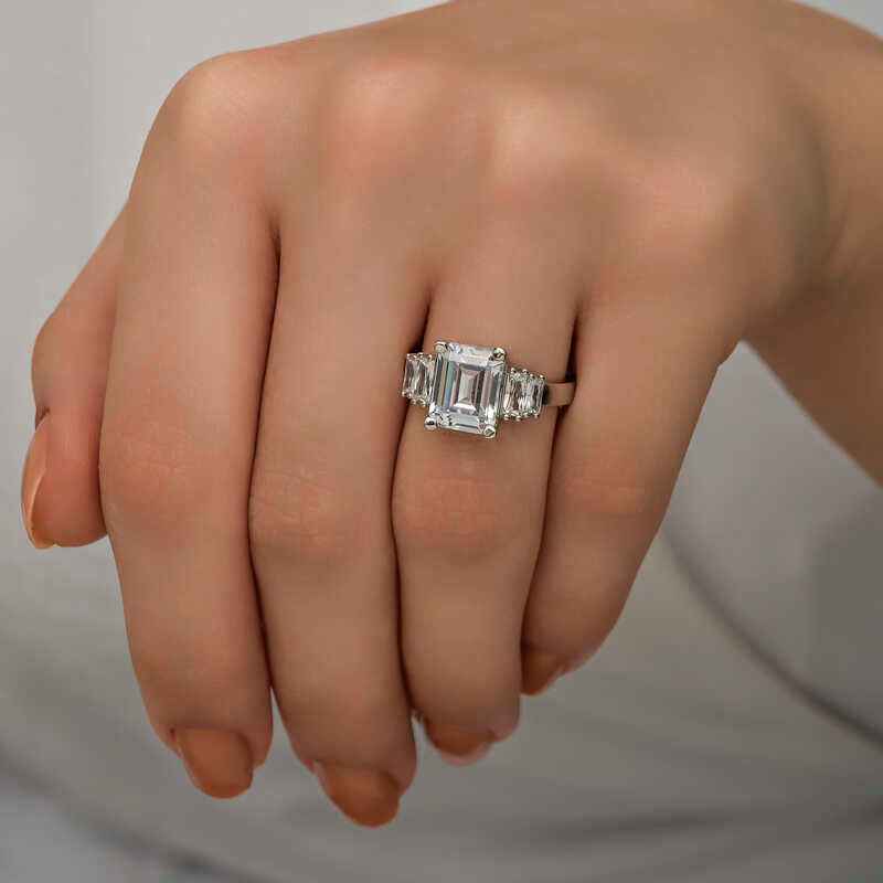 White Baguette Stone Women's Silver Ring