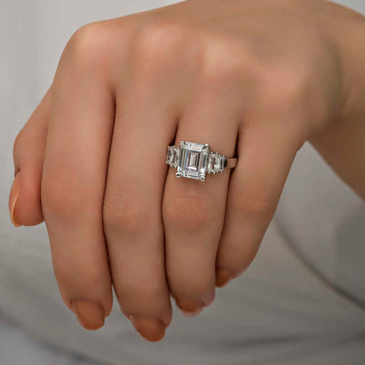 White Baguette Stone Women's Silver Ring