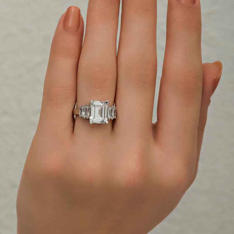 White Baguette Stone Women's Silver Ring