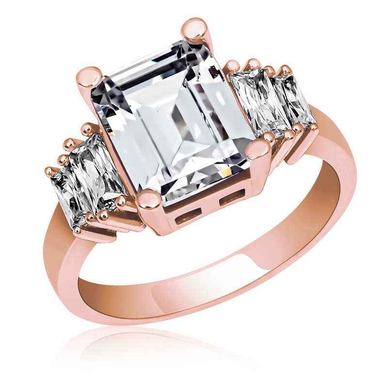 Rose Plated Baguette Stone Women's Silver Ring