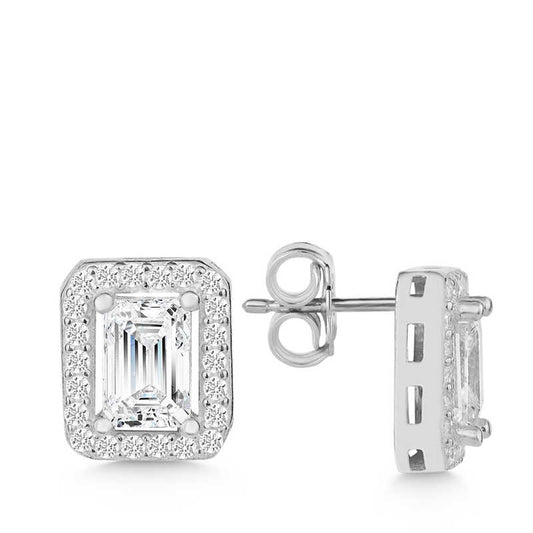 White Baguette Stone Stud Women's Silver Earrings