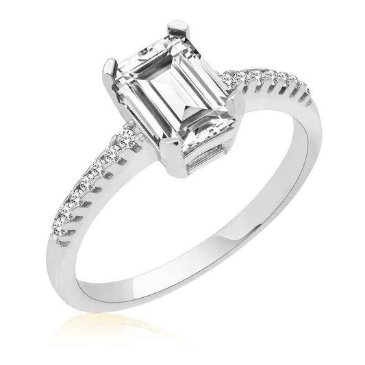 White Baguette Stone Women's Silver Ring