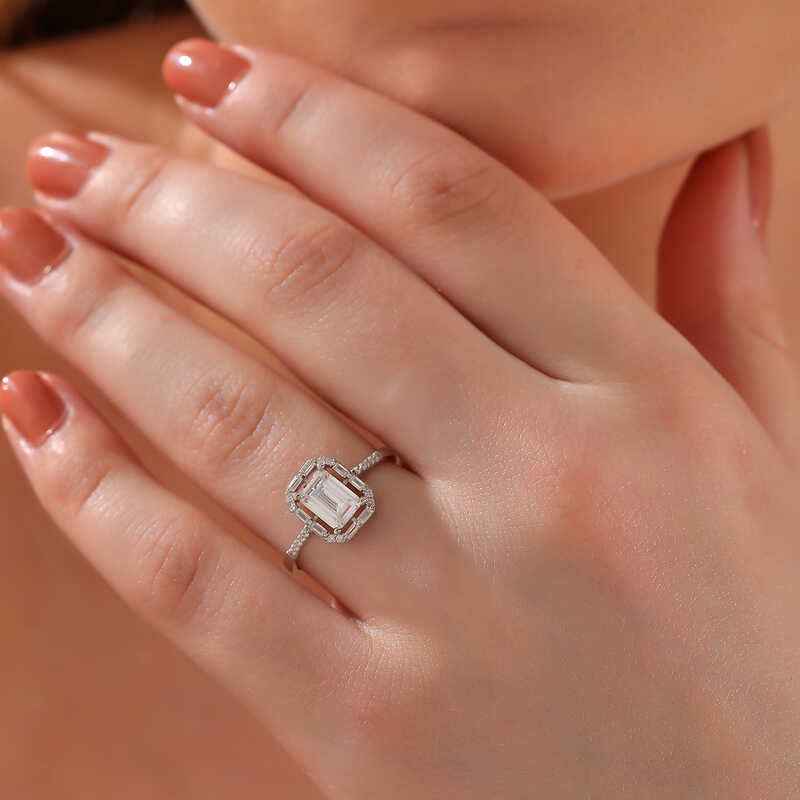 White Baguette Stone Women's Silver Ring