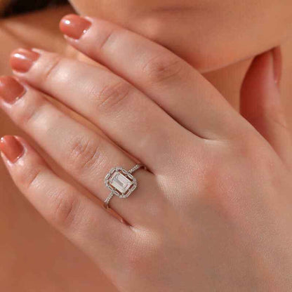 White Baguette Stone Women's Silver Ring