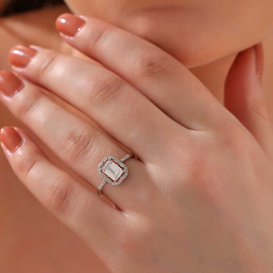 White Baguette Stone Women's Silver Ring