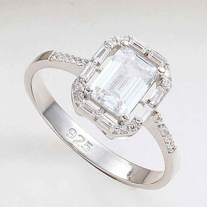White Baguette Stone Women's Silver Ring