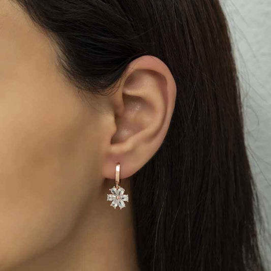 White Flower Women's Rose Plated Silver Earrings
