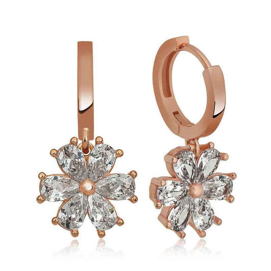 White Flower Women's Rose Plated Silver Earrings