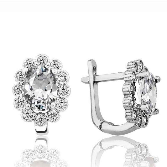 White Flower Pattern J Women's Silver Earring