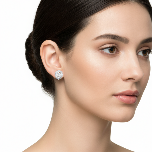 White Flower Pattern J Women's Silver Earring