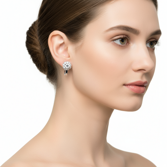 Boucles d'oreilles rondes en argent pour femme, motif fleur blanche, forme J