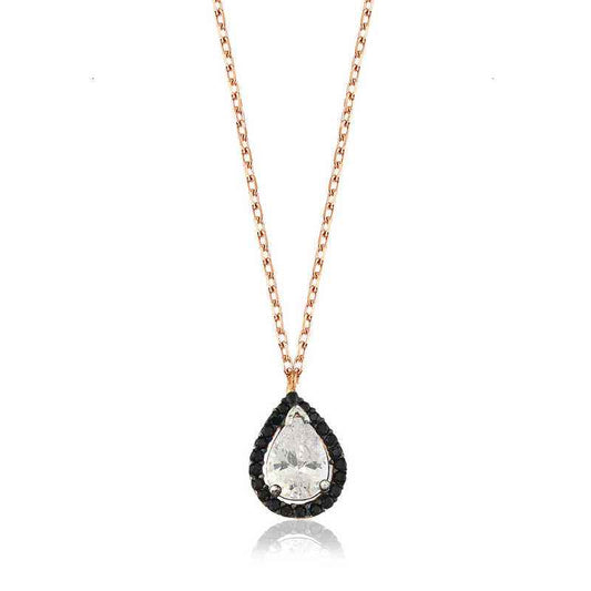 White Drop Women's Rose Plated Silver Necklace