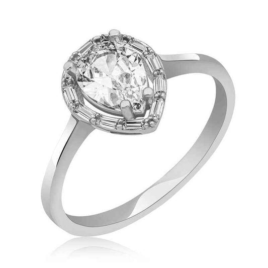 White Drop Stone Women's Silver Ring