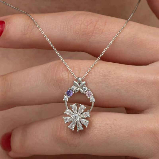 White Rotating Flower Women's Silver Pendant