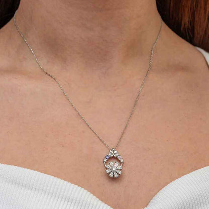 White Rotating Flower Women's Silver Pendant