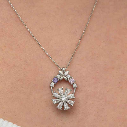 White Rotating Flower Women's Silver Pendant