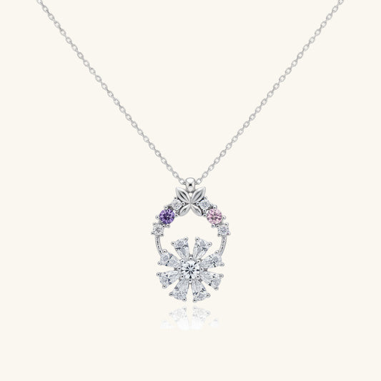 White Rotating Flower Women's Silver Pendant