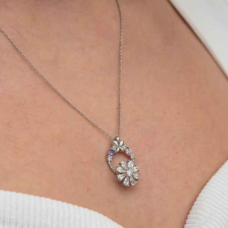 White Rotating Flower Women's Silver Pendant