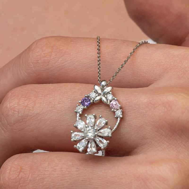 White Rotating Flower Women's Silver Pendant
