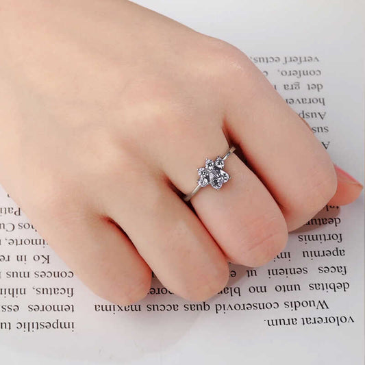 White Cat Paw Women's Silver Ring
