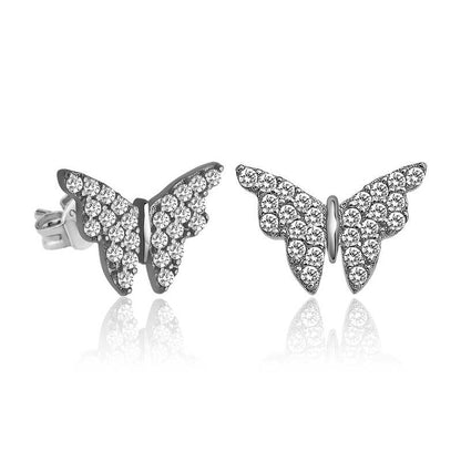 White Butterfly Silver Earrings