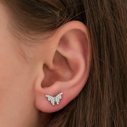White Butterfly Silver Earrings