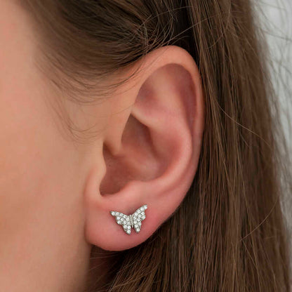 White Butterfly Silver Earrings