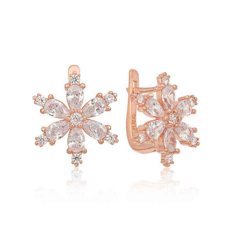 White Lotus Flower Rose Plated Silver Women's Earrings