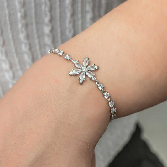 Bracelet en argent pour femme avec fleur de lotus blanc et voie navigable