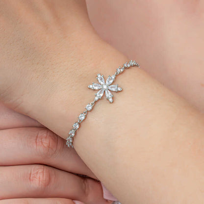 Bracelet en argent pour femme avec fleur de lotus blanc et voie navigable
