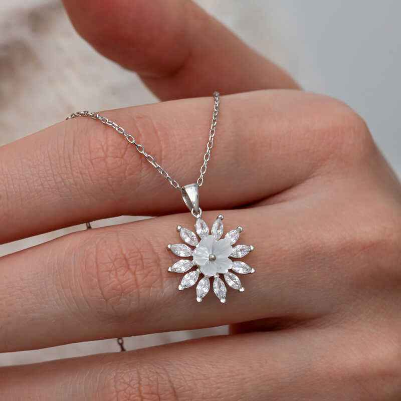 White Magnolia Flower Women's Silver Necklace
