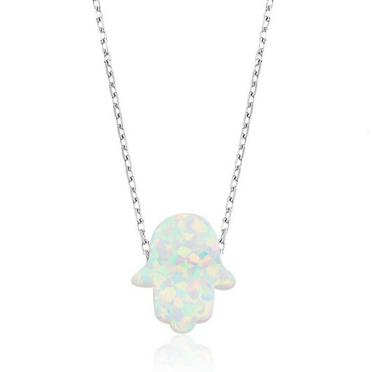 White Opal Hand Women's Silver Necklace