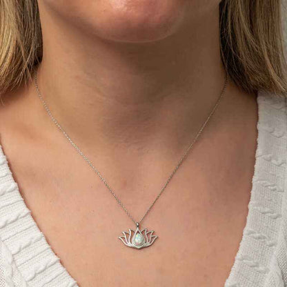 White Opal Stone Lotus Women's Silver Pendant