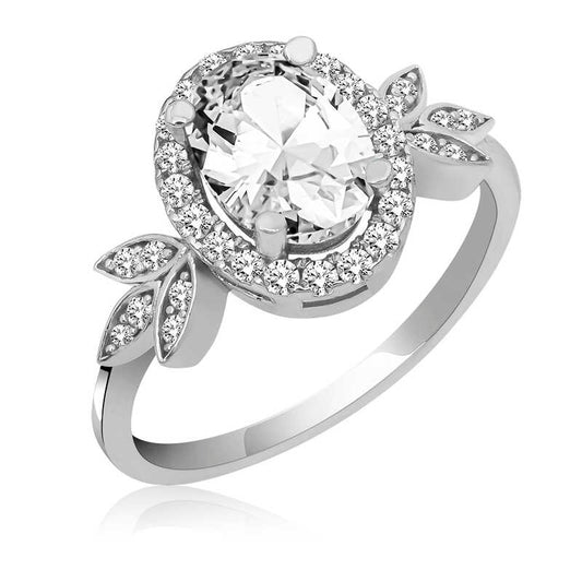 Bague en argent pour femme avec pierre ovale blanche