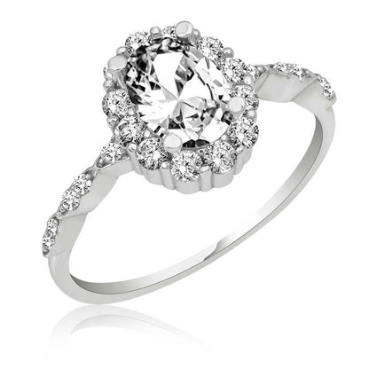 Bague en argent pour femme avec pierre ovale blanche
