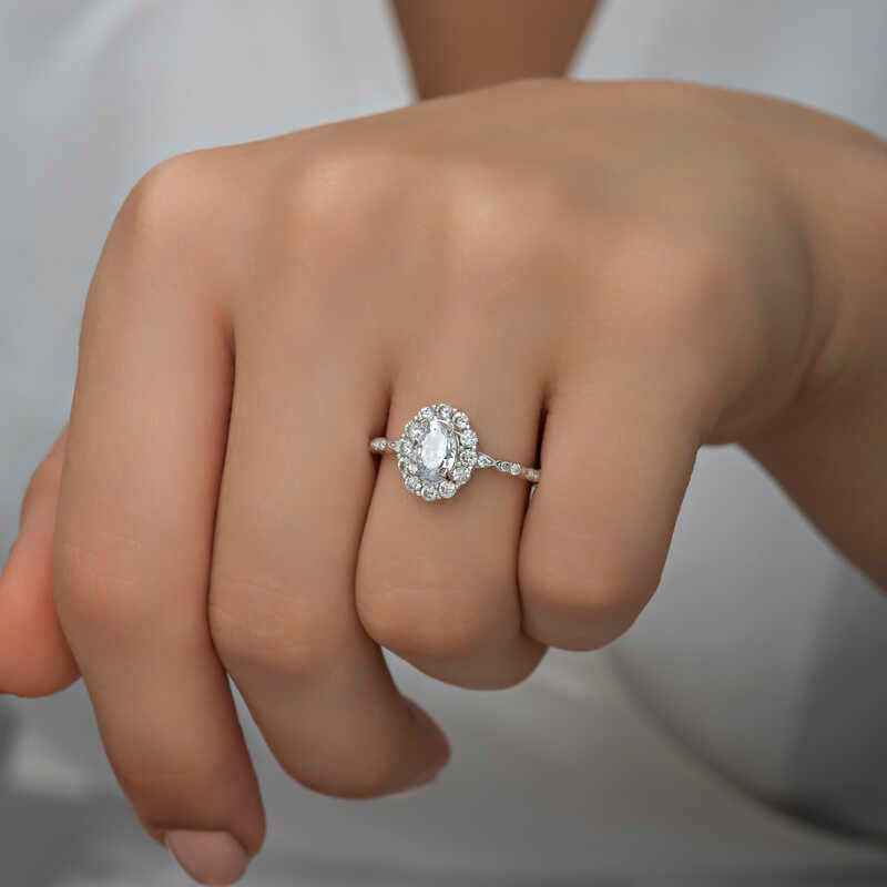 White Oval Stone Women's Silver Ring